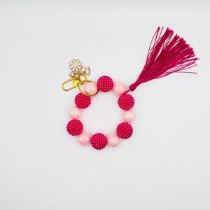 Pink and gold Beaded Keychain with Tassel